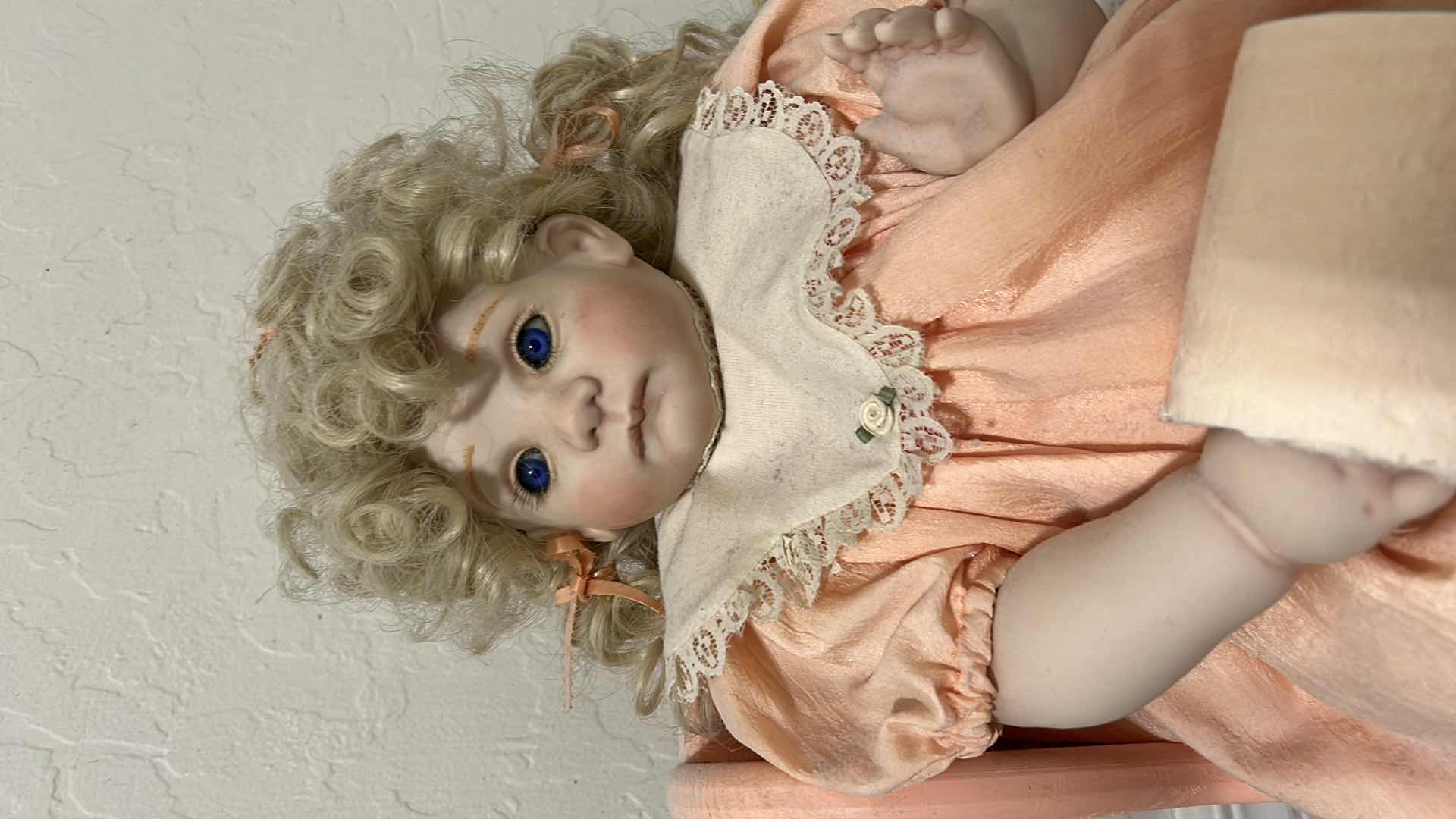 Photo 1 of HANDMADE ARTIST PORCELAIN TODDLER GIRL DOLL ON POTTY CHAIR W TOILET PAPER ROLL H21” $95