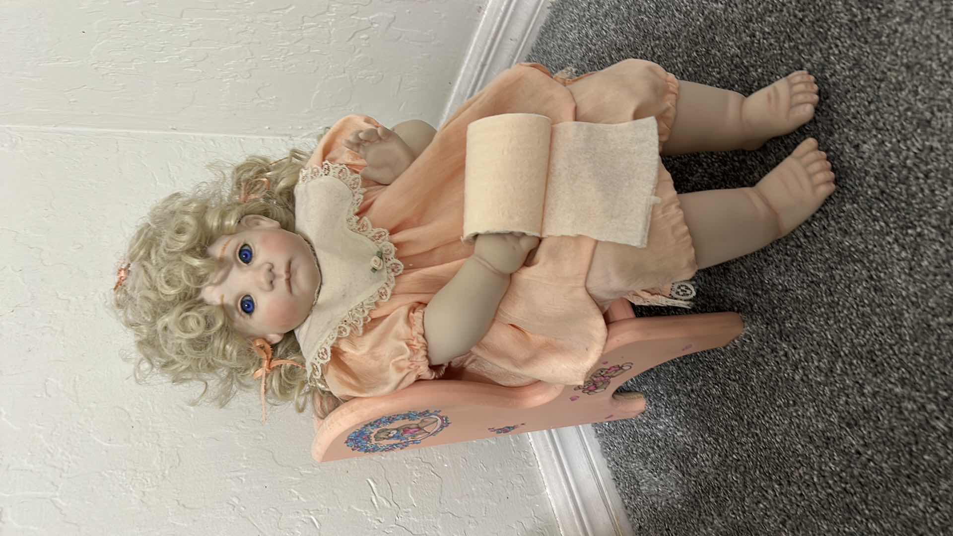 Photo 1 of HANDMADE ARTIST PORCELAIN TODDLER GIRL DOLL ON POTTY CHAIR W TOILET PAPER ROLL H21” $95