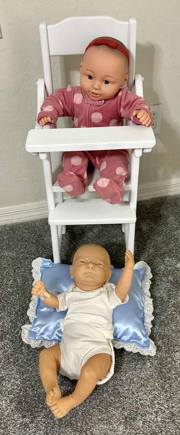 Photo 1 of TWO BABY DOLLS & HIGHCHAIR H29”