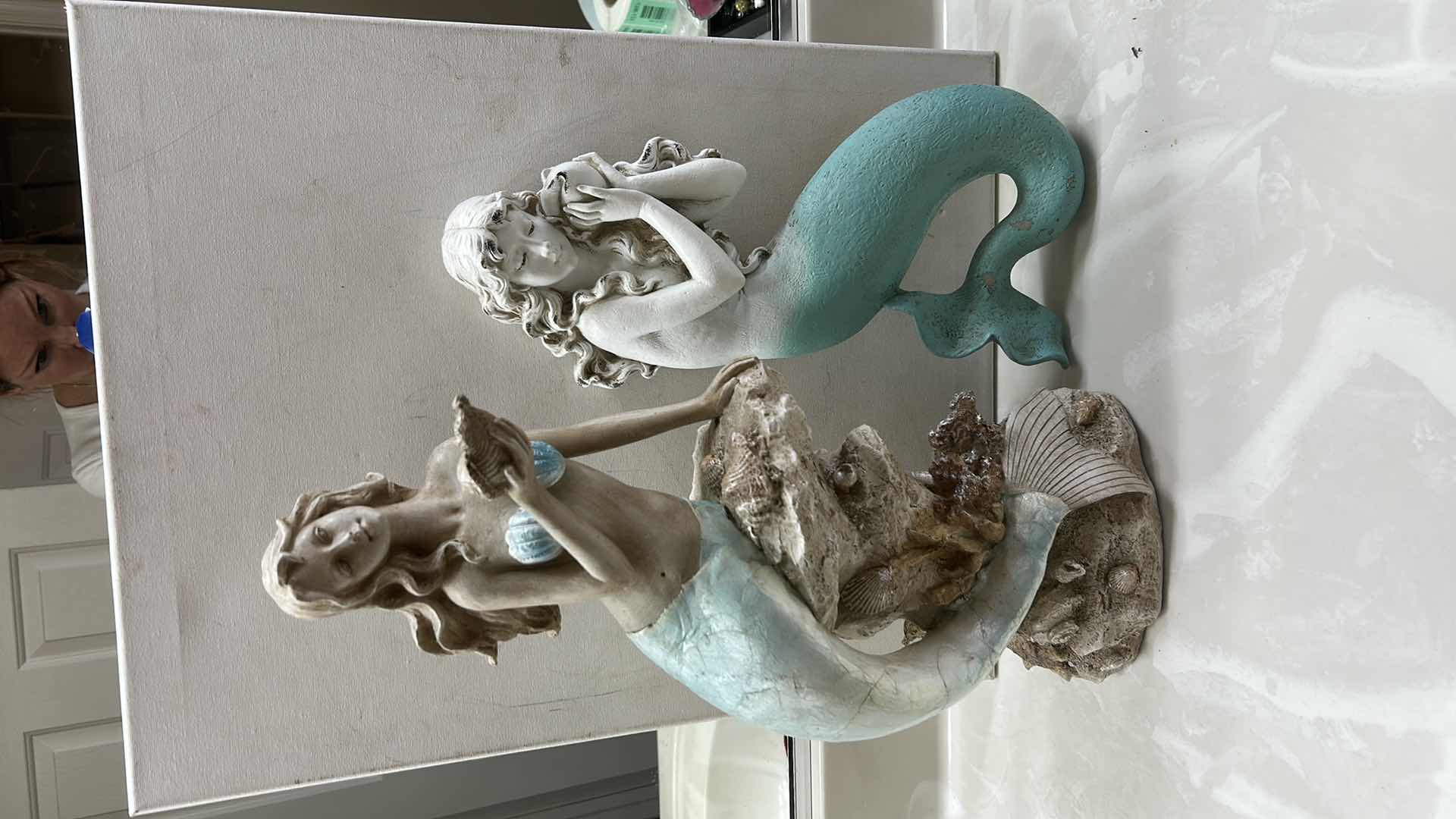 Photo 1 of TWO DECORATIVE MERMAID FIGURINES (TALLEST 18”)