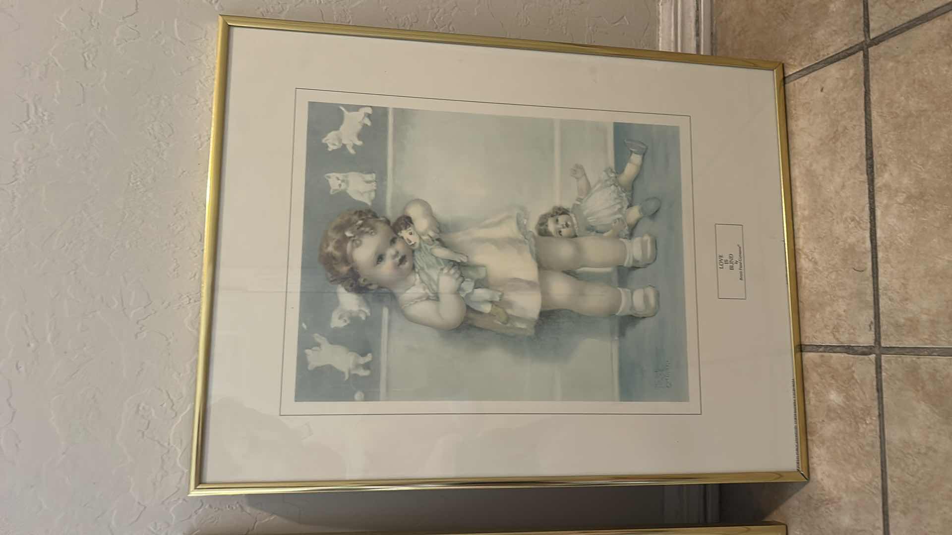 Photo 1 of FRAMED 1991 OFFSET LITHOGRAPH PRINT TITLED "LOVE IS BLIND" BY AMERICAN ILLUSTRATOR BESSIE PEASE GUTMANN (1876–1960) ARTWORK 18 1/2” x 20.5”