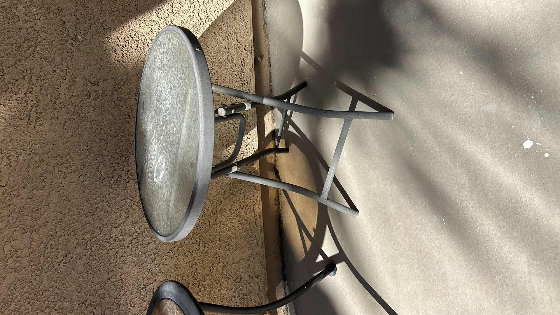 Photo 1 of TWO ROUND METAL & GLASS OUTDOOR PATIO SIDE TABLES 19” x H20”