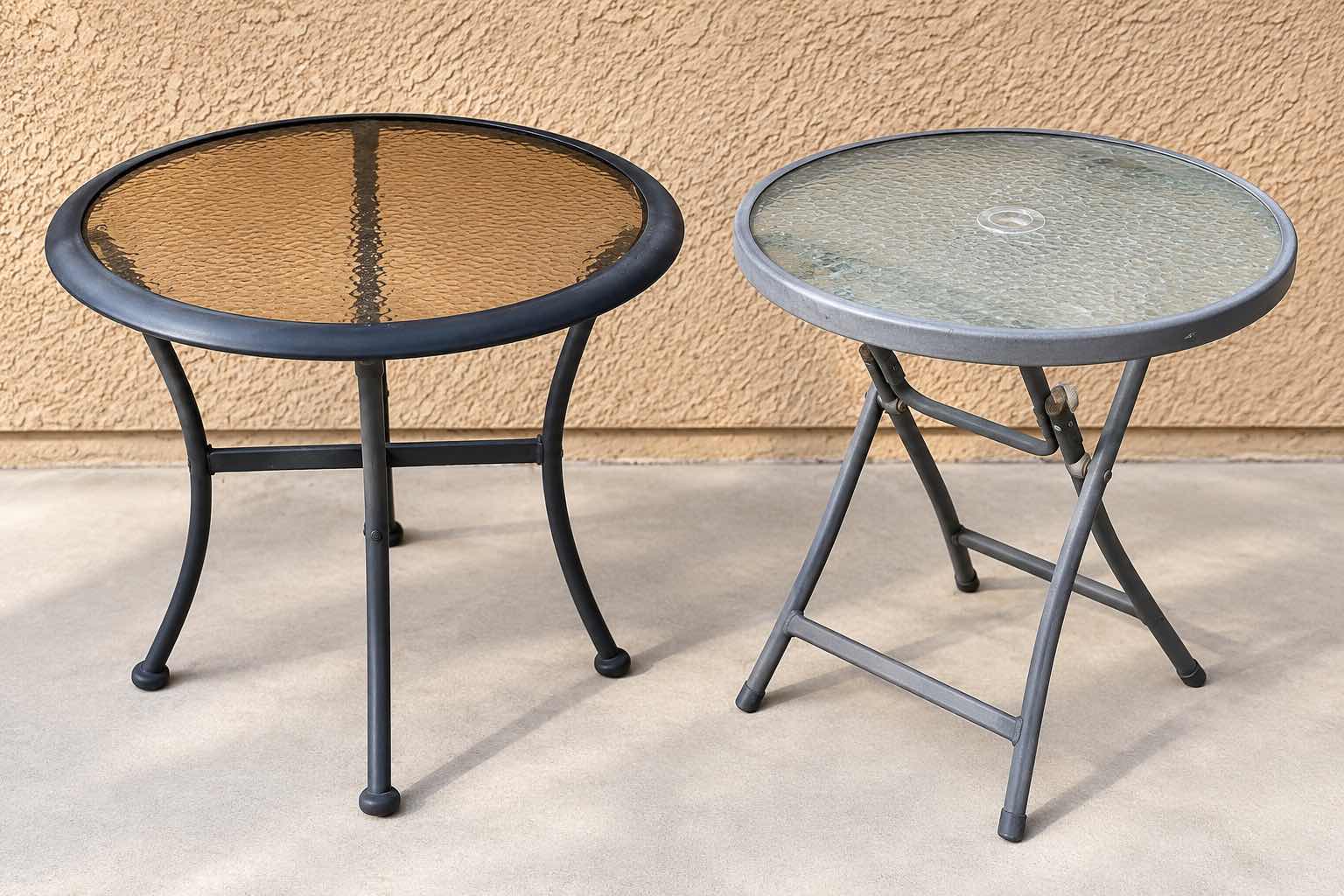 Photo 1 of TWO ROUND METAL & GLASS OUTDOOR PATIO SIDE TABLES 19” x H20”