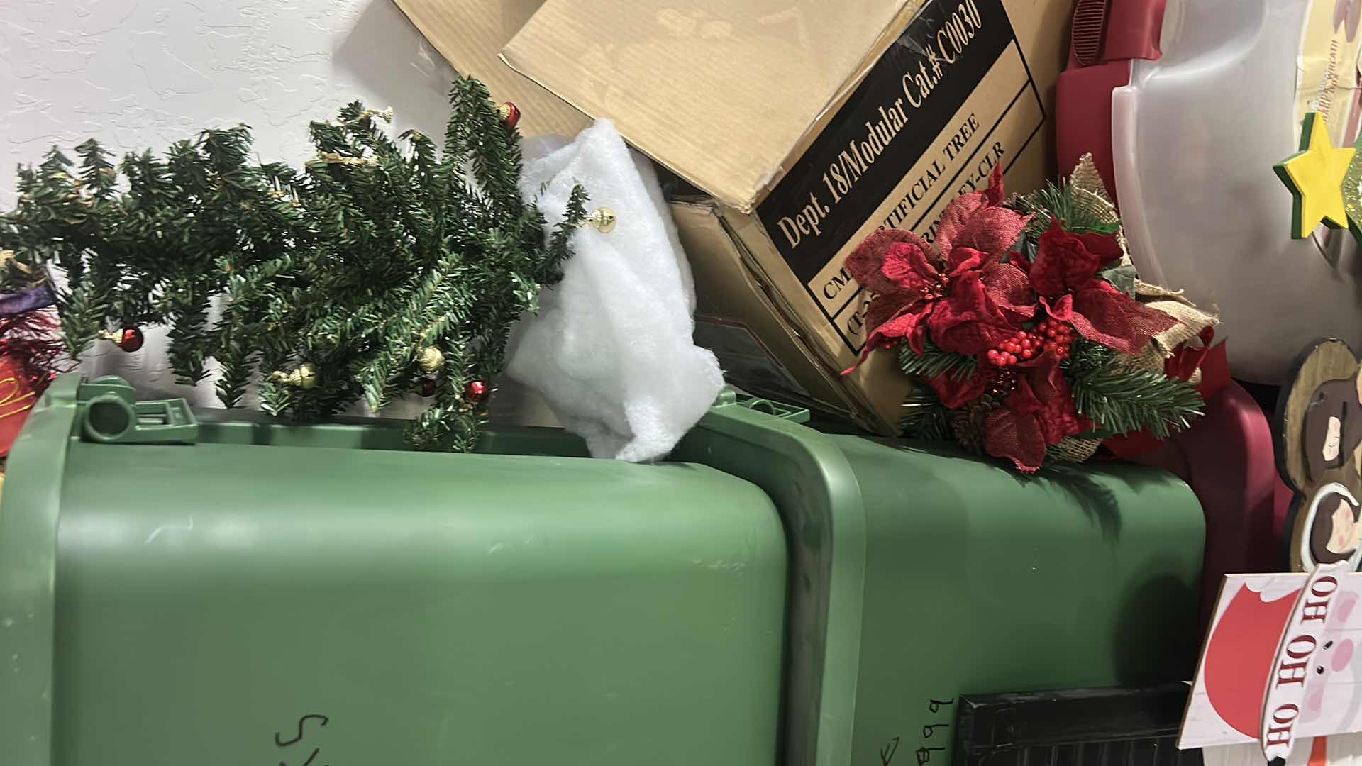 Photo 1 of CHRISTMAS TREE & 3 BINS OF CHRISTMAS DECOR & MORE