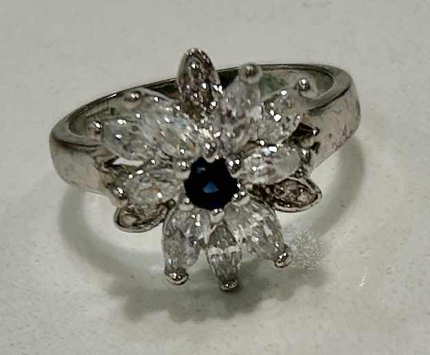 Photo 1 of FLORAL CLUSTER RING, 14 K WHITE GOLD ELECTROPLATE ESTIMATED SIZE 7