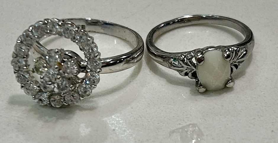 Photo 1 of 2 SILVER TONE RINGS ( 1 STAMPED 14K GP) EST SIZE 7