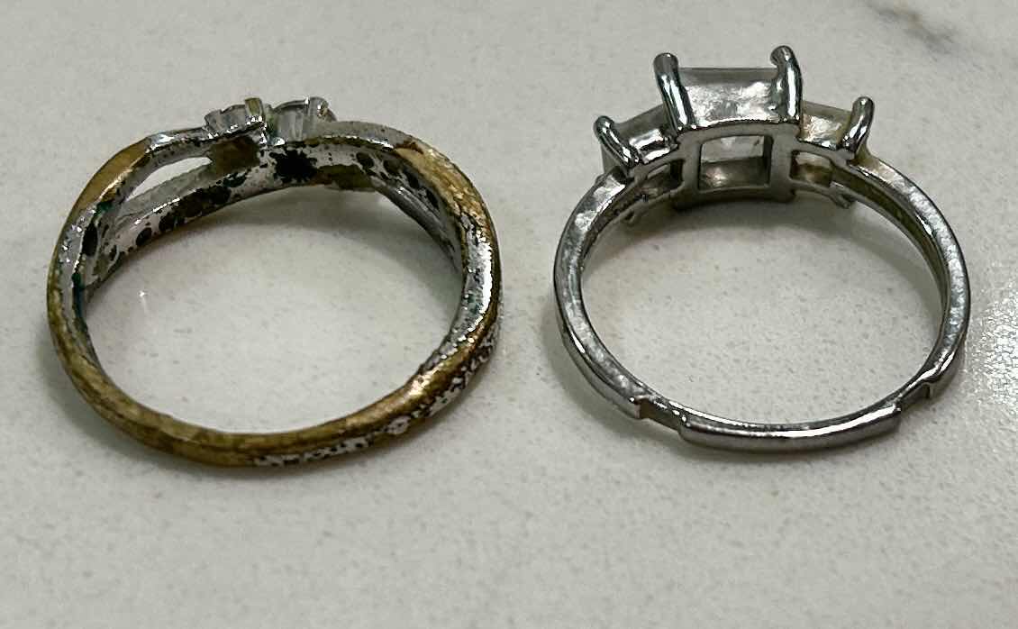 Photo 1 of 2 SILVER TONE RINGS (1 STAMPED 18K GOLD PLATED) EST SIZE 7