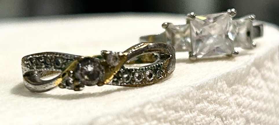 Photo 1 of 2 SILVER TONE RINGS (1 STAMPED 18K GOLD PLATED) EST SIZE 7