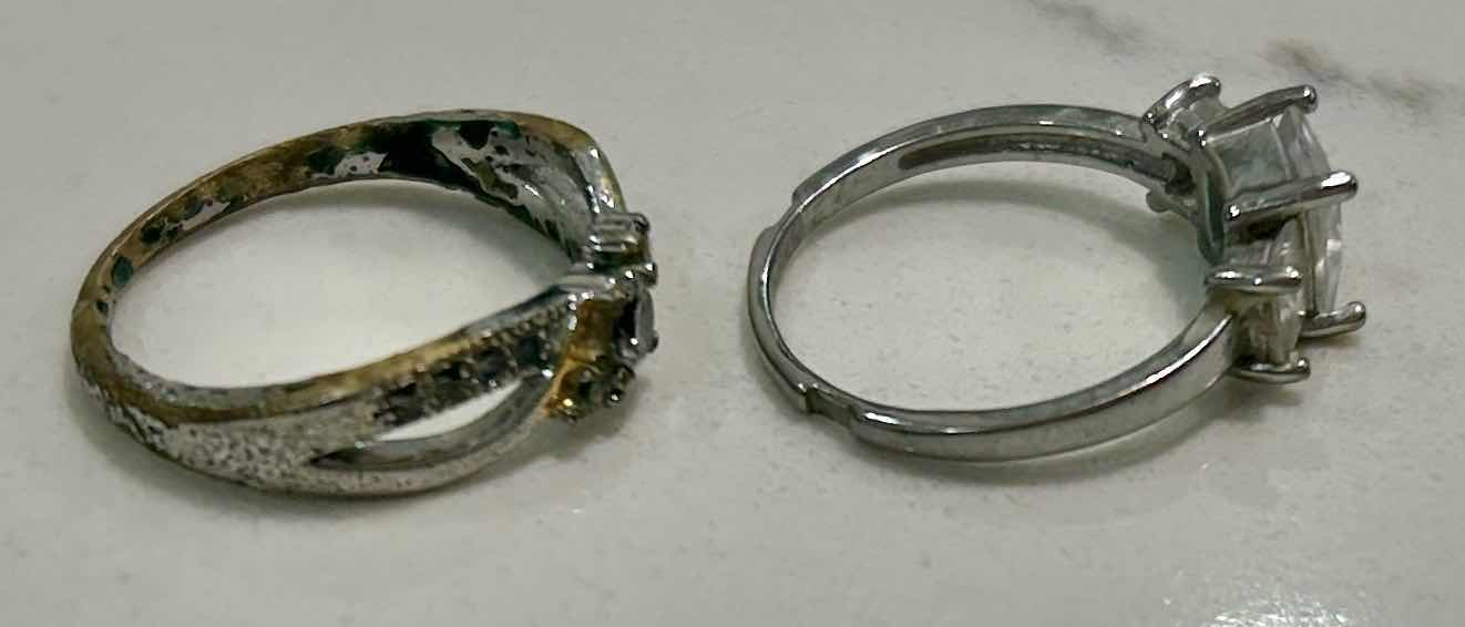 Photo 1 of 2 SILVER TONE RINGS (1 STAMPED 18K GOLD PLATED) EST SIZE 7