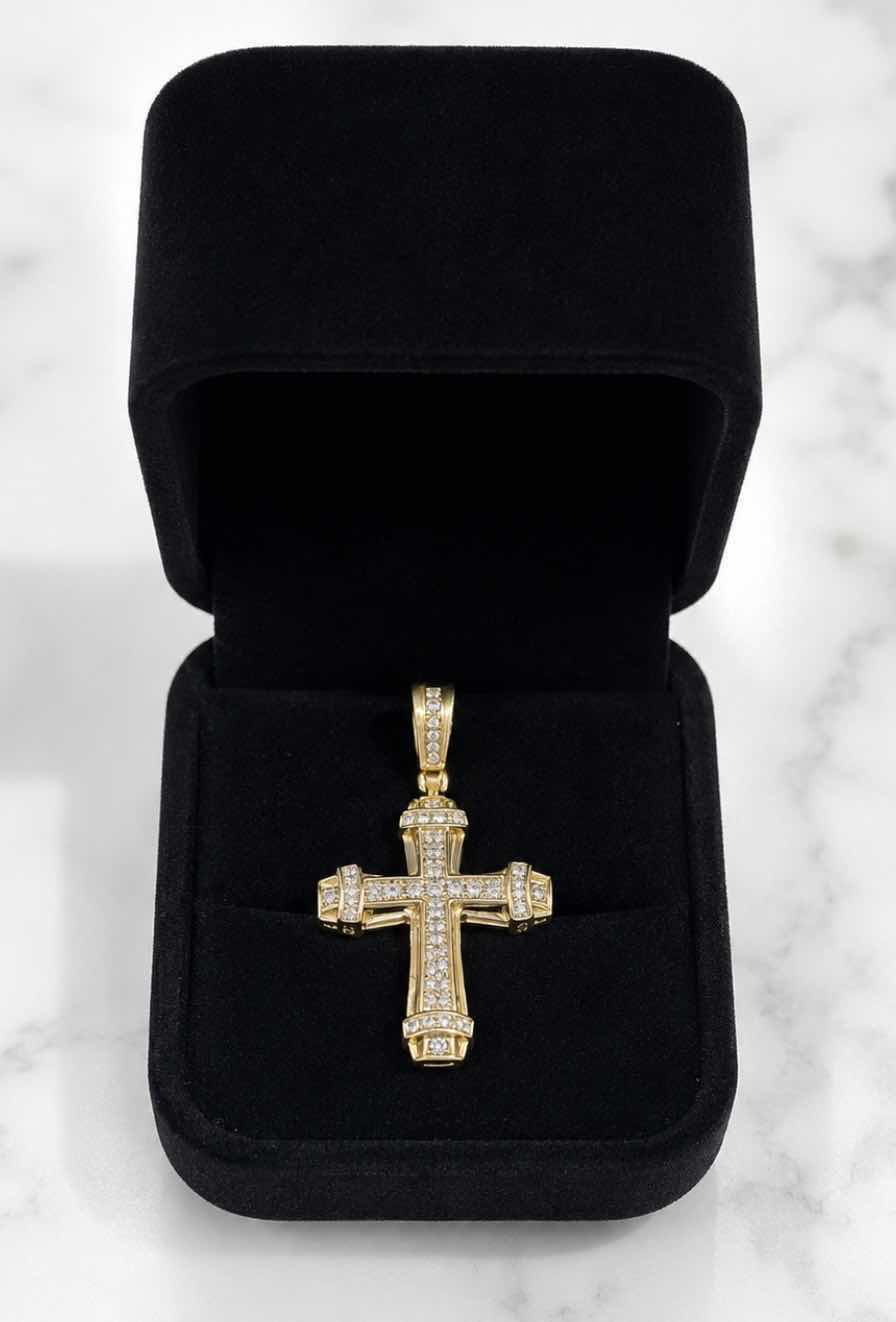 View 4 of 10K YELLOW GOLD 0.25CTW DIAMOND CROSS PENDANT 3.6G #38 $2,100
