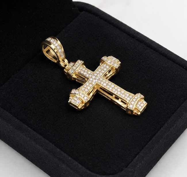 View 3 of 10K YELLOW GOLD 0.25CTW DIAMOND CROSS PENDANT 3.6G #38 $2,100