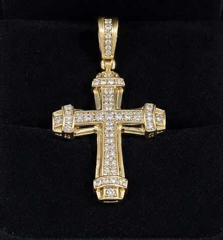 View 2 of 10K YELLOW GOLD 0.25CTW DIAMOND CROSS PENDANT 3.6G #38 $2,100