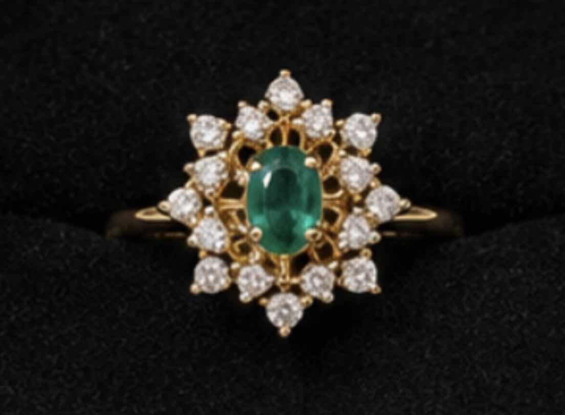 Photo 1 of 18K YELLOW GOLD EMERALD/DIAMOND 4.4G RING (SIZE 5 1/2)
W APPRAISAL #2008