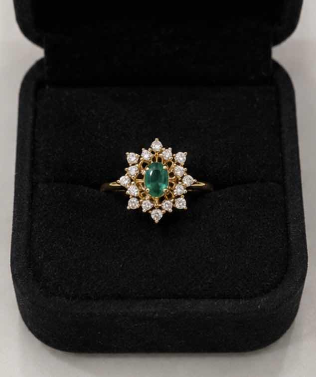Photo 1 of 18K YELLOW GOLD EMERALD/DIAMOND 4.4G RING (SIZE 5 1/2)
W APPRAISAL #2008