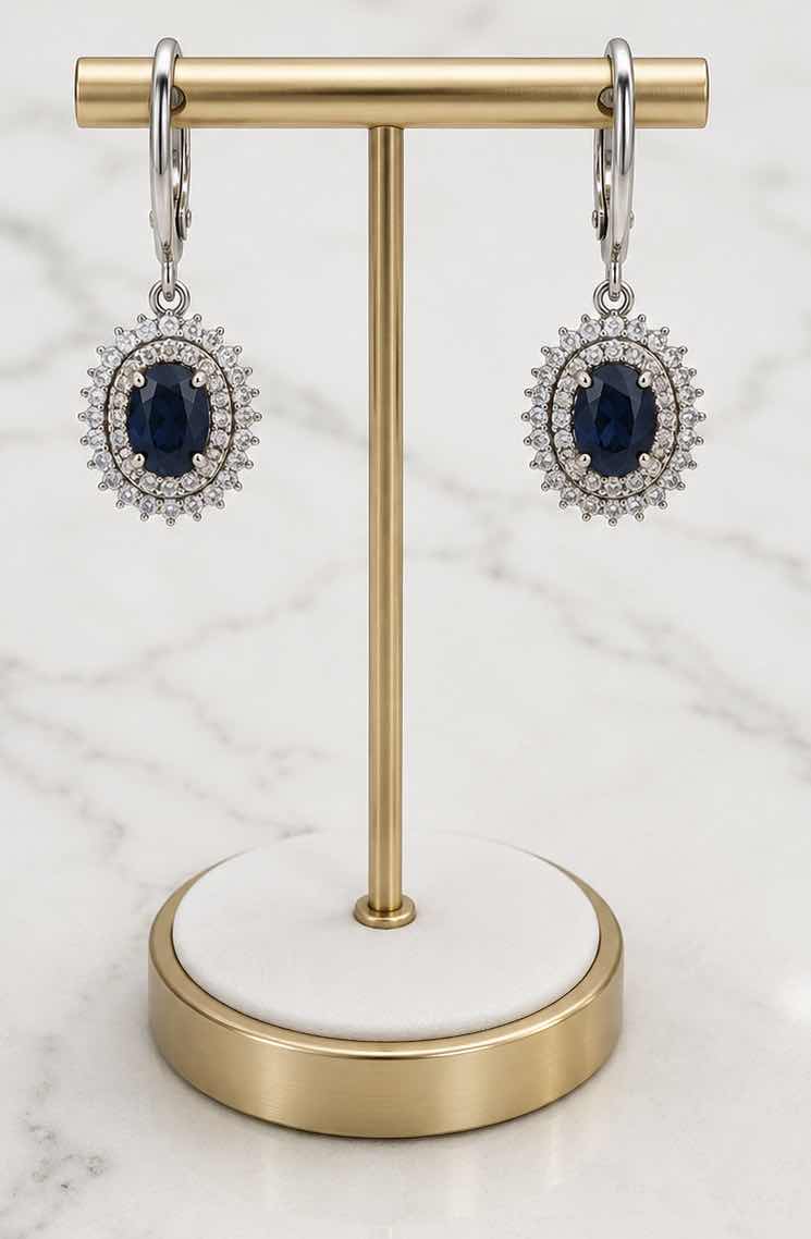 Photo 1 of 10K WHITE GOLD .50 CTW DIAMOND AND 2CTW SAPPHIRE EARRINGS 3.9 G #6