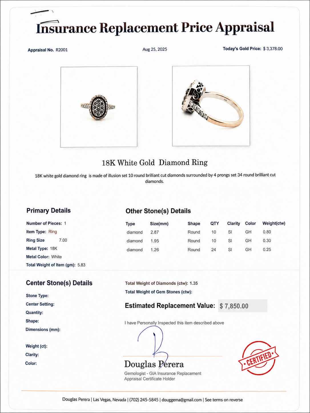 Photo 1 of 18K YELLOW GOLD DIAMOND RING 5.83G (SIZE 7) W APPRAISAL #2001 $7850