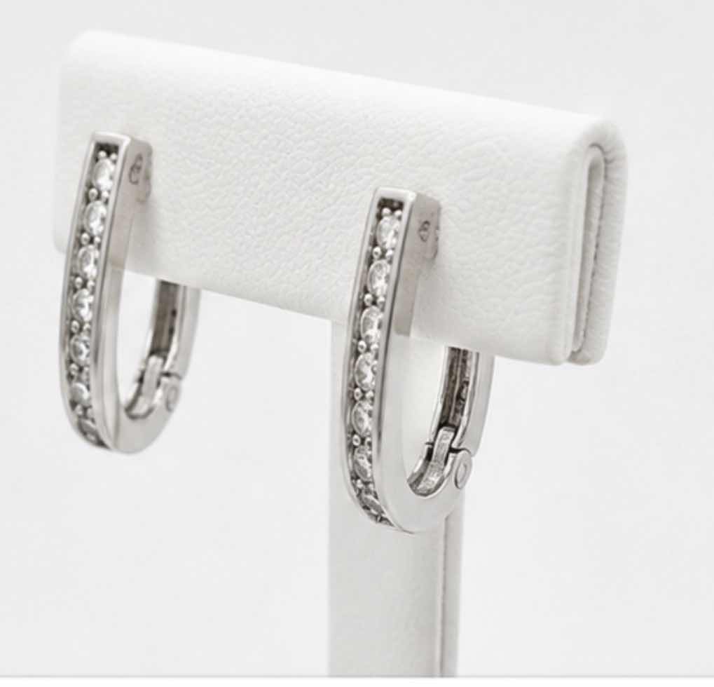 Photo 1 of 14K WHITE GOLD 1CTW DIAMOND HOOP EARRINGS 6.6 4G #2028