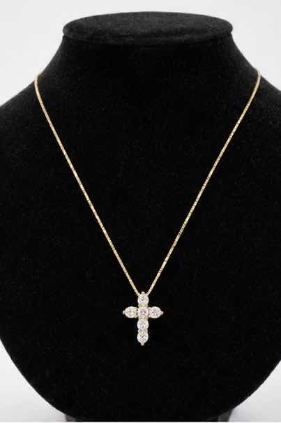 Photo 1 of 14K YELLOW GOLD 1.5 CTW DIAMOND CROSS PENDANT NECKLACE 5G #9