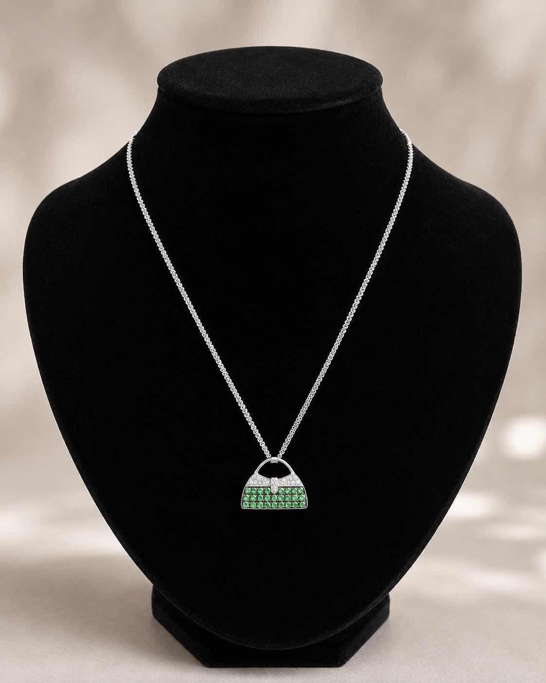 Photo 1 of 18K WHITE GOLD MARBELL PURSE PENDANT DIAMOND NECKLACE 7.5 G #22