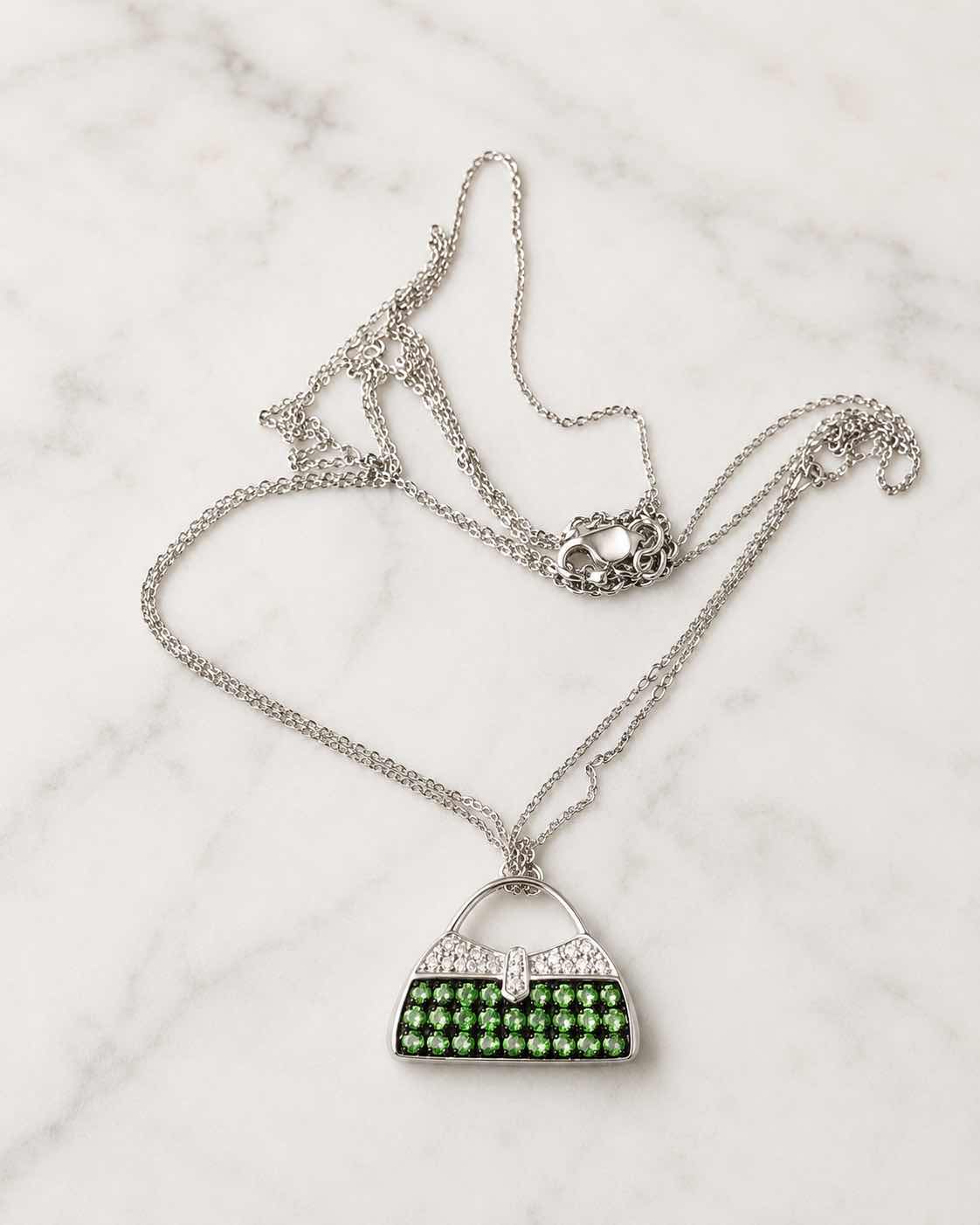 Photo 1 of 18K WHITE GOLD MARBELL PURSE PENDANT DIAMOND NECKLACE 7.5 G #22 $5500