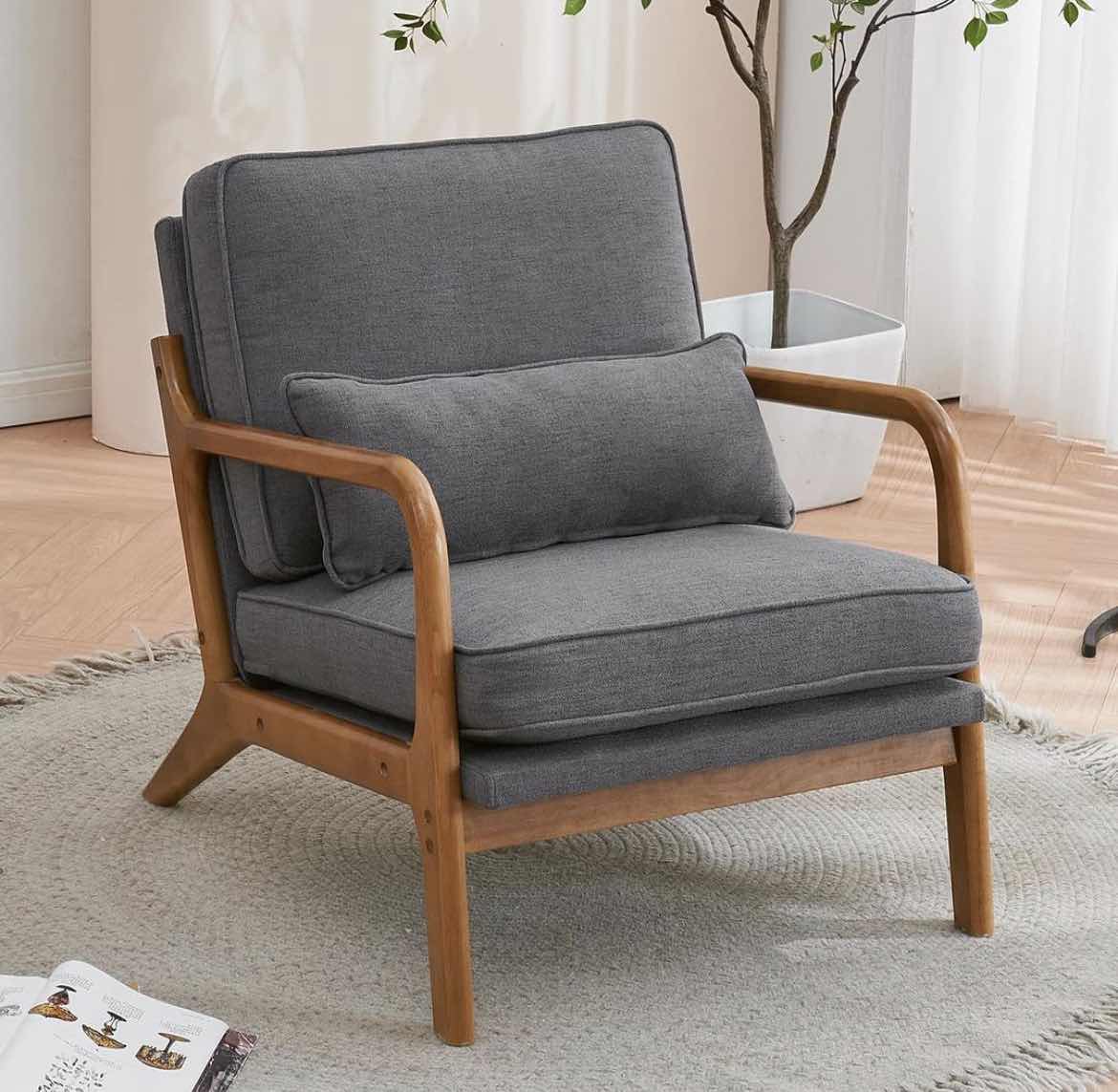 Photo 1 of MODERN GRAY UPHOLSTERED WOOD ACCENT ARMCHAIR