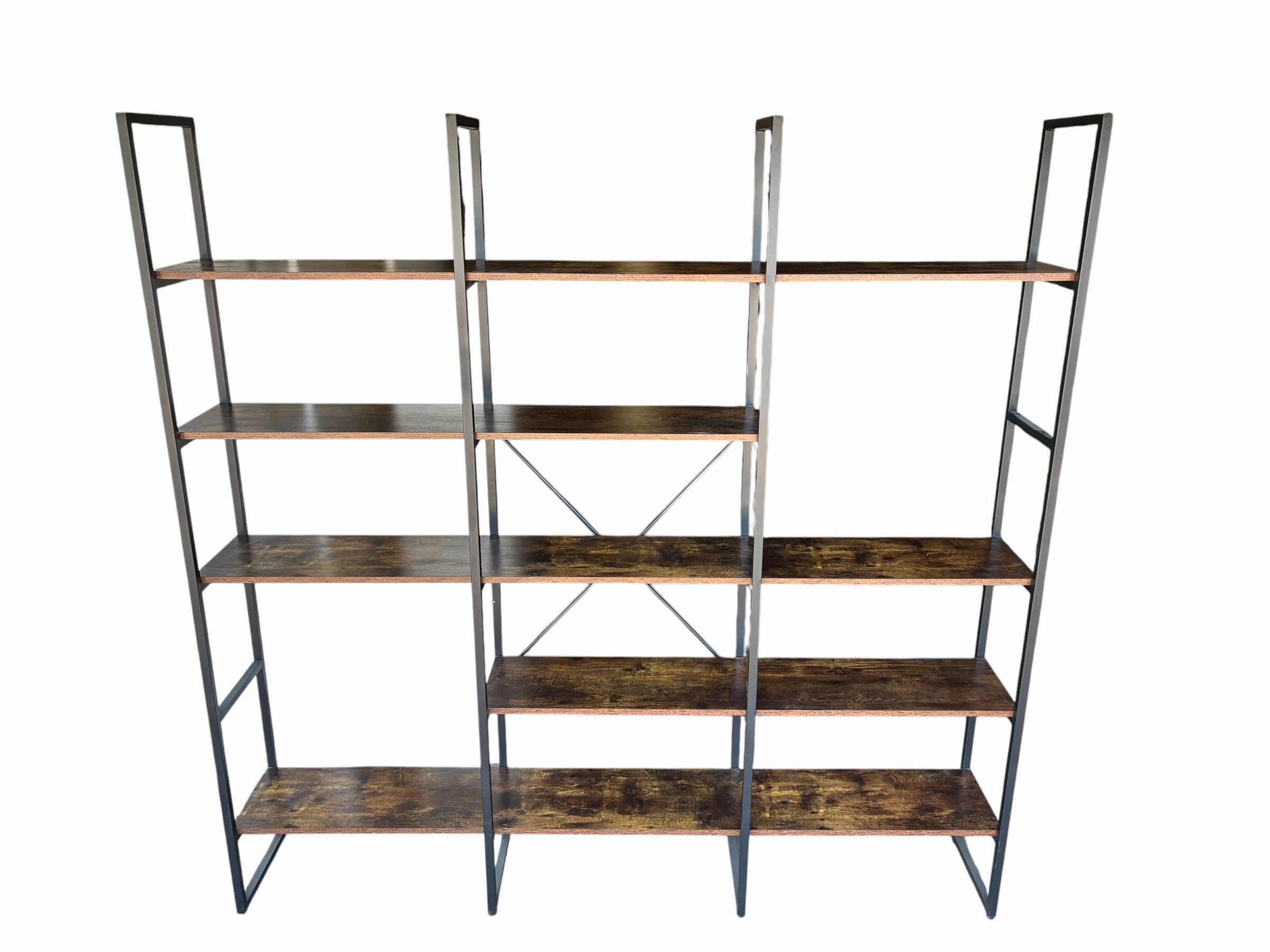 Photo 1 of INDUSTRIAL STYLE GEOMETRIC 5-TIER WOOD SHELF 71“ X 11“ X 72“ $220
