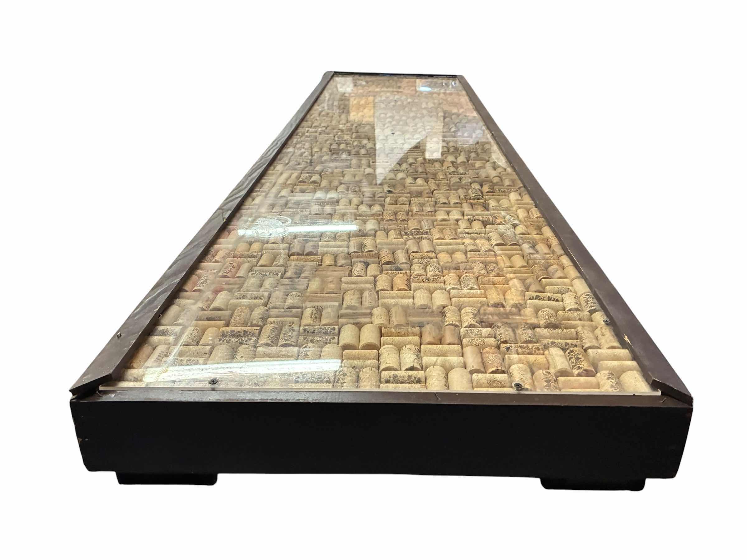 Photo 1 of WINE BOTTLE CORK SHADOWBOX ACRYLIC TOP WOOD TABLE 95“ X 22.5“H38”