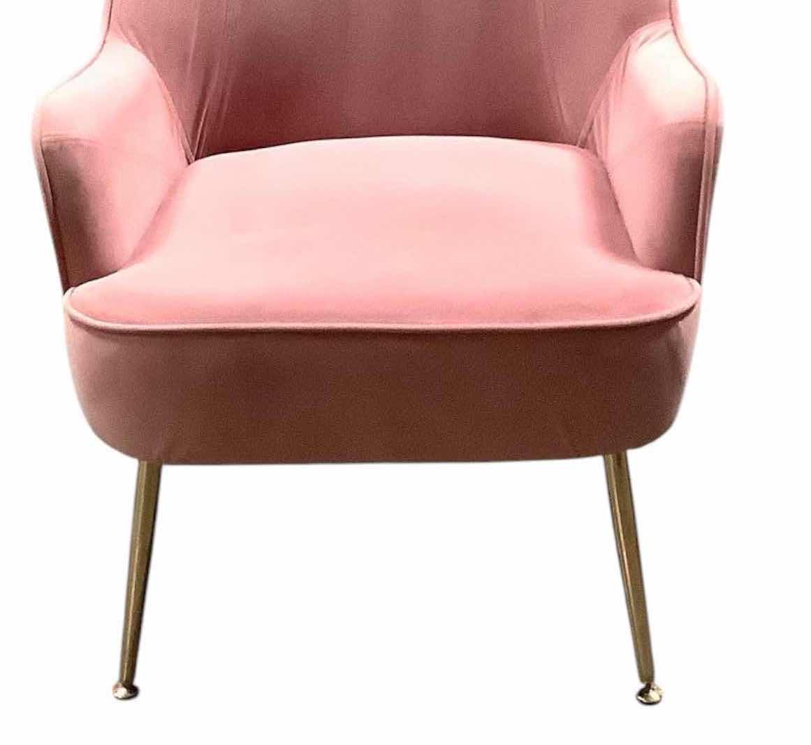 Photo 1 of BLUSH PINK VELVET UPHOLSTERED ACCENT ARMCHAIR WITH GOLD METAL LEGS H31.5” SEAT H16” $300