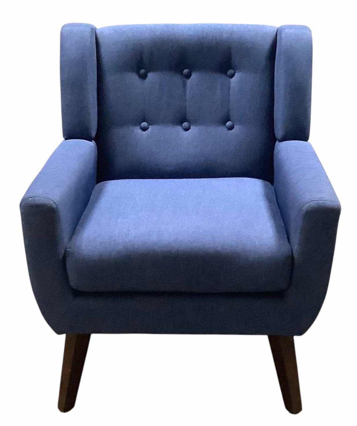 Photo 1 of BLUE MID-CENTURY MODERN BUTTON-TUFTED WINGBACK ACCENT CHAIR WITH WOOD LEGS