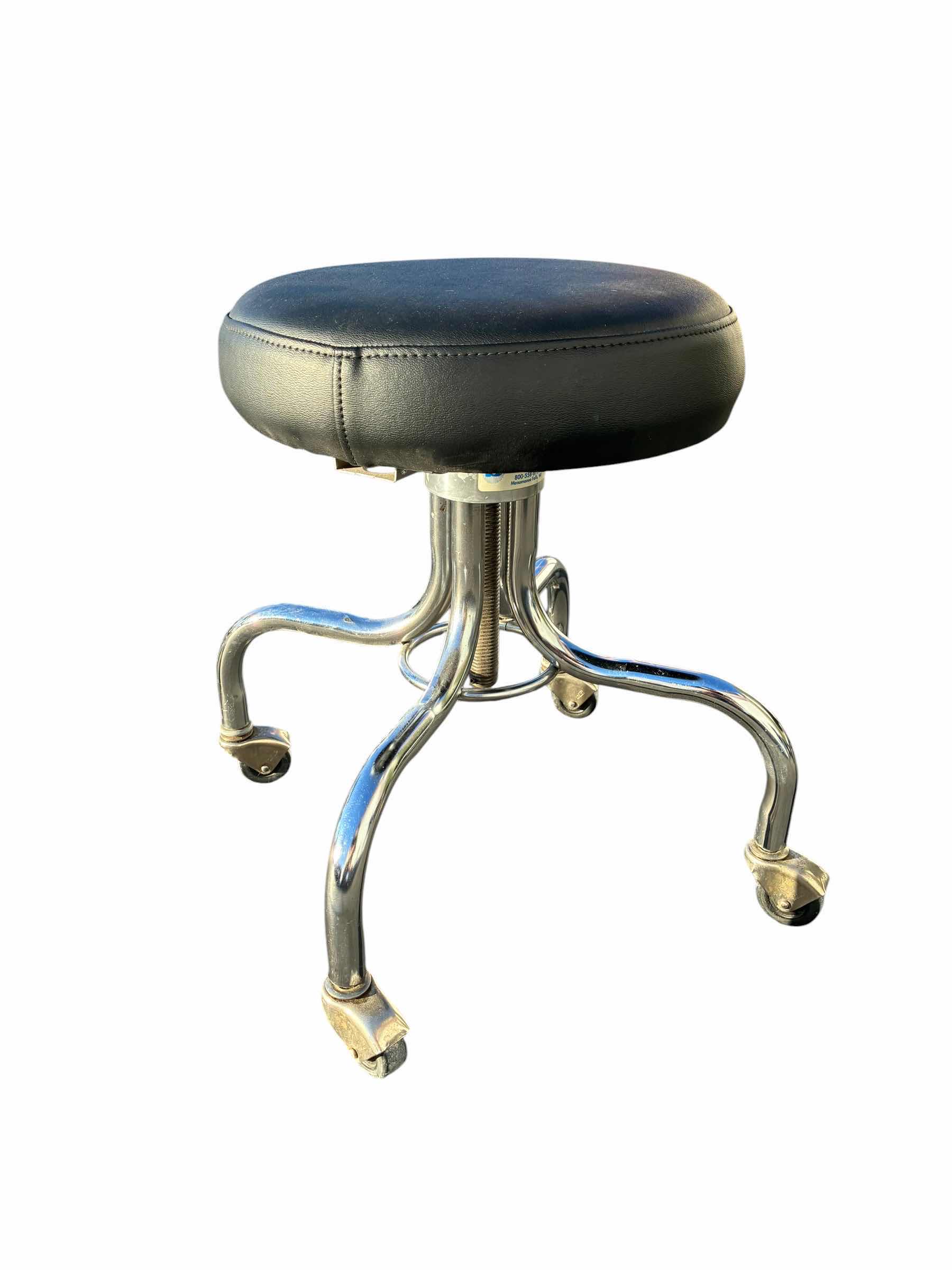 Photo 1 of MEDICAL BLACK LEATHER STAINLESS STEEL ROLLING SWIVEL STOOL