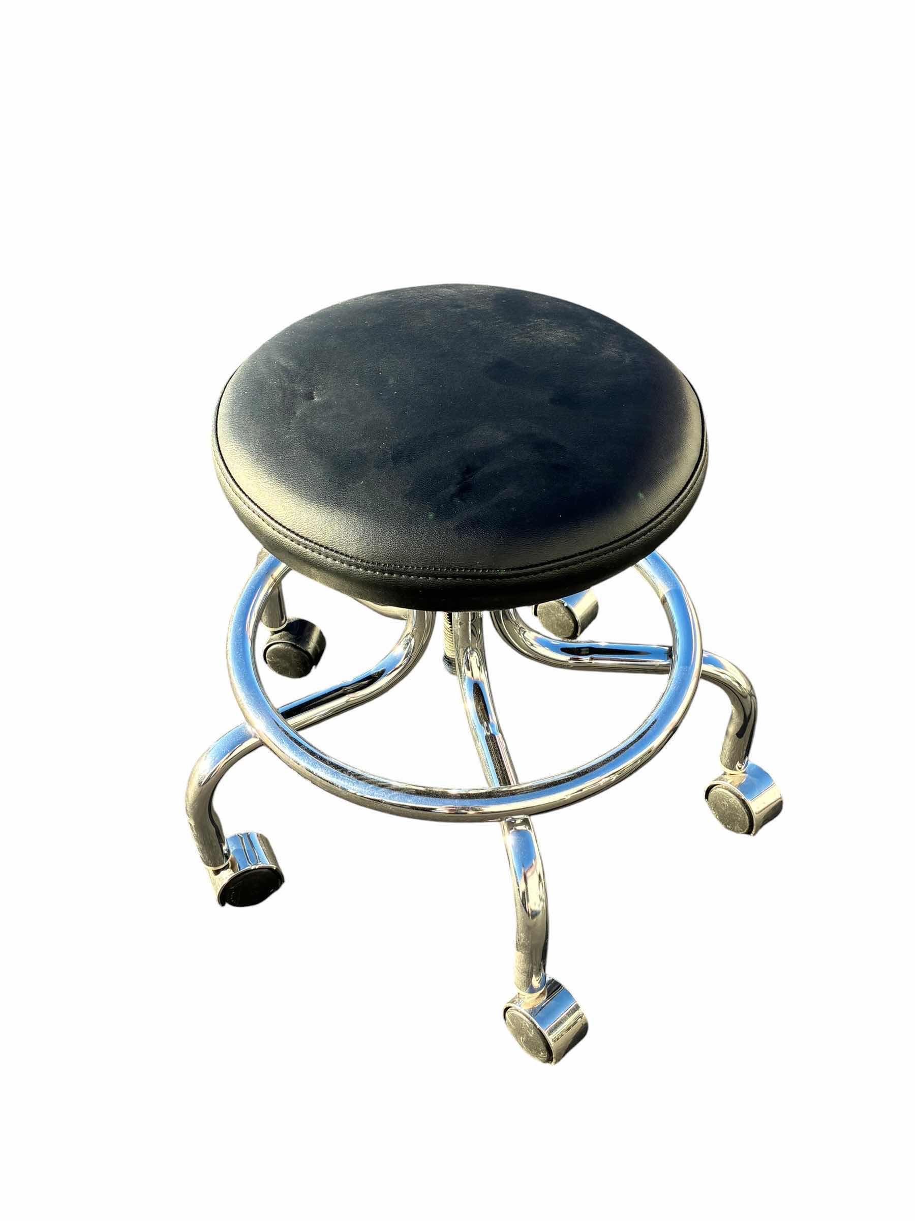 Photo 1 of BLACK LEATHER STAINLESS STEEL ROLLING STOOL W FOOT REST