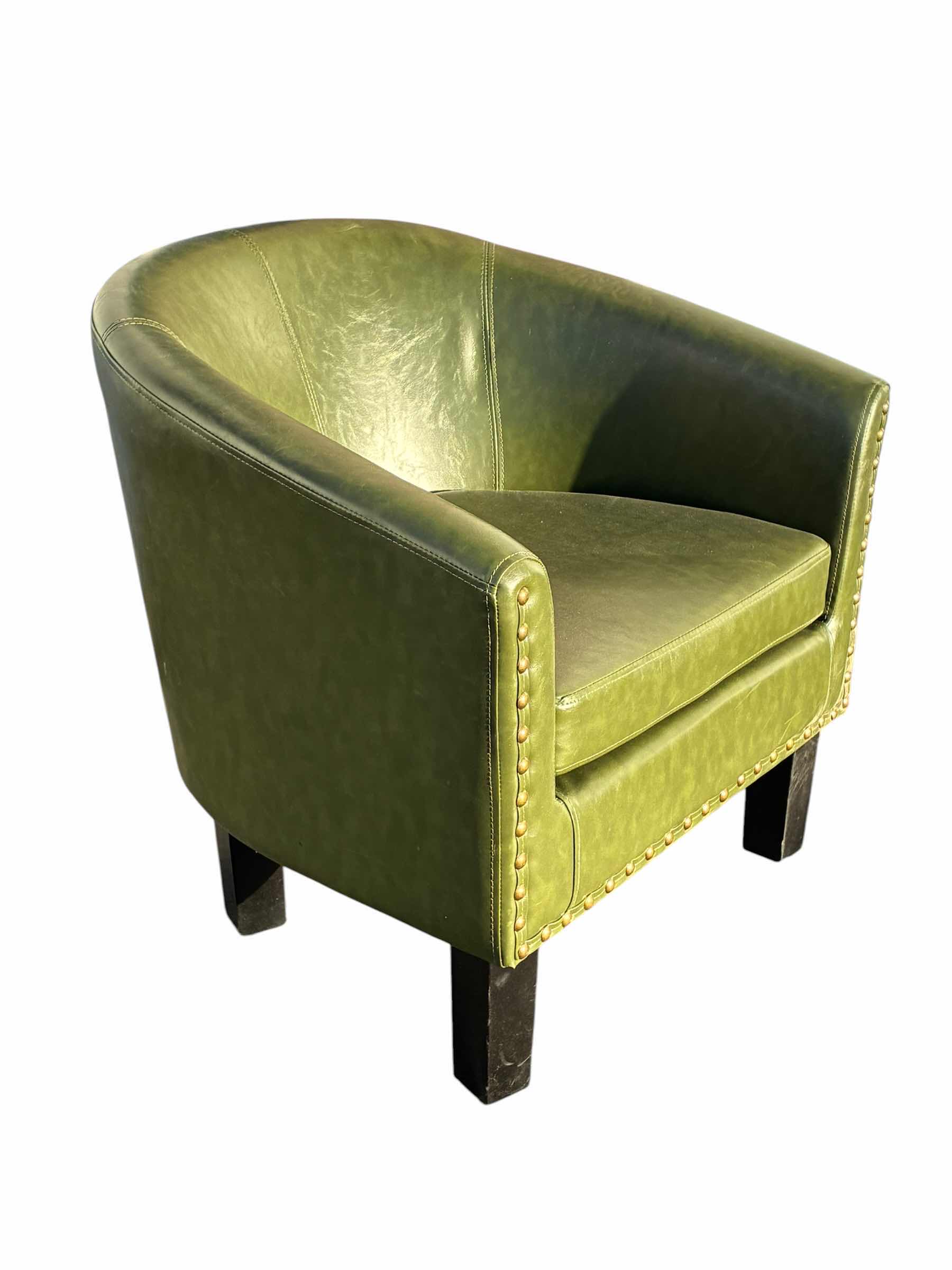 Photo 1 of GREEN LEATHER UPHOLSTERED ARMCHAIR