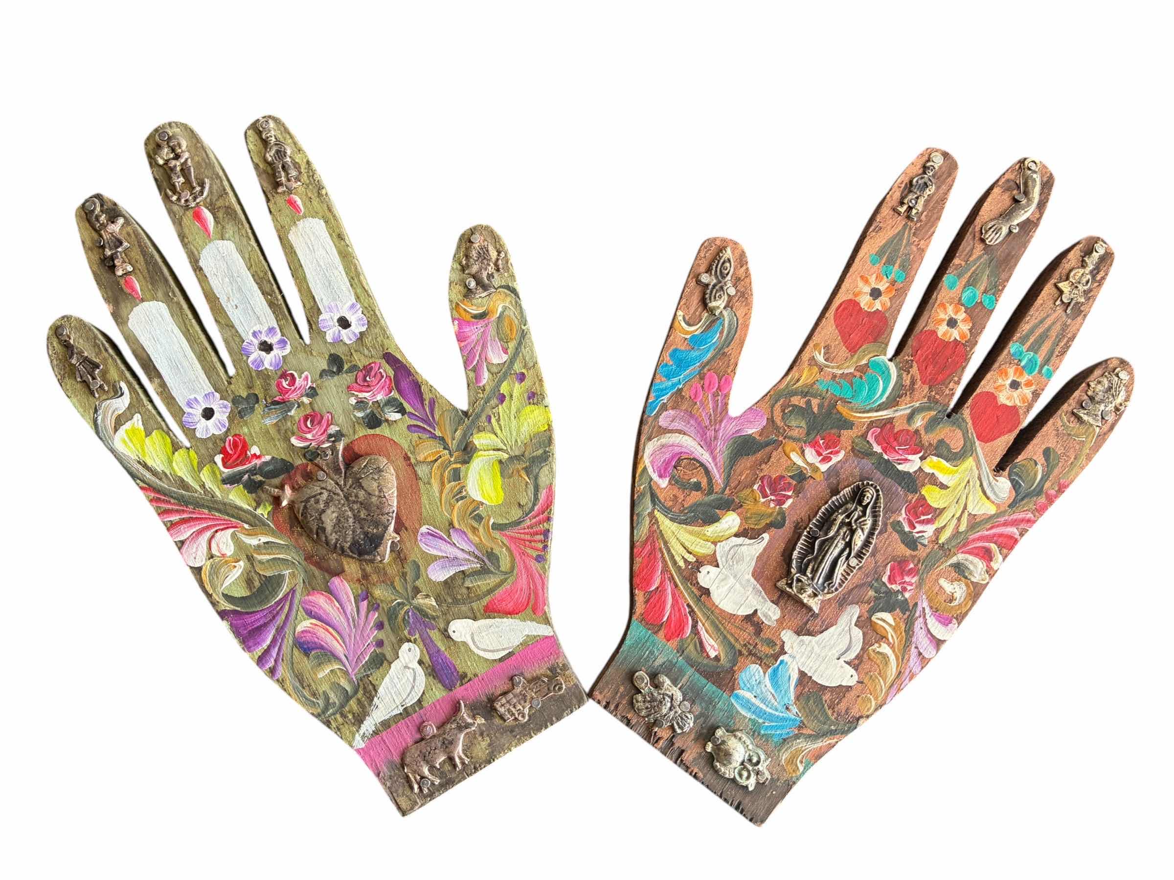 Photo 1 of MEXICAN CARVED WOOD & METALWORK PAINTED LIFE-SIZE HAND SCULPTURES