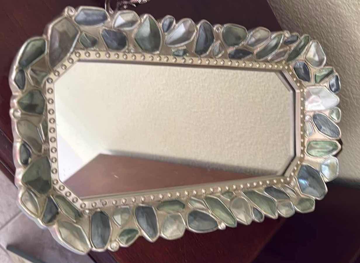 Photo 1 of SILVER DESIGN FRAMED MIRROR, 2–SILVER VANITY TRAYS