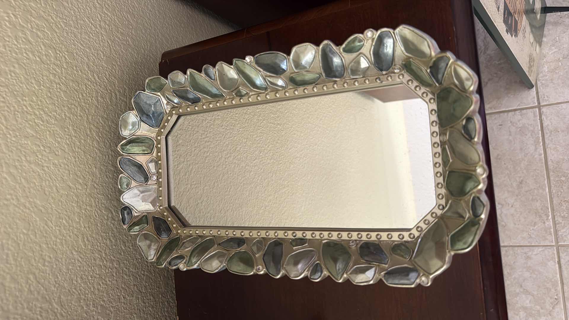 Photo 1 of SILVER DESIGN FRAMED MIRROR, 2–SILVER VANITY TRAYS