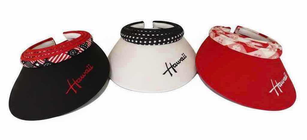 Photo 1 of 12-NEW CUSTOM HAWAII RED WHITE & BLUE DESIGN LADIES VISORS