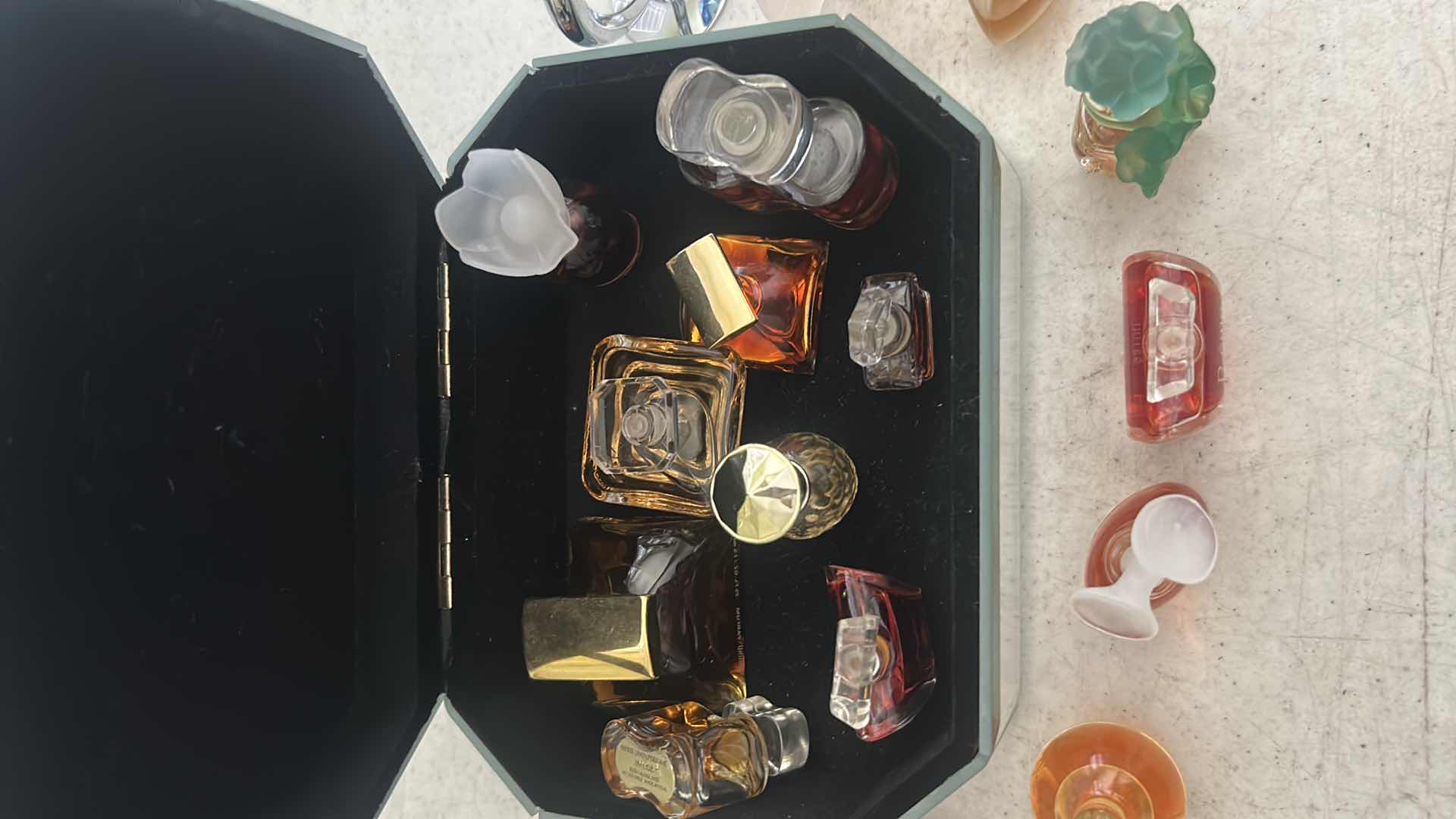 Photo 1 of 17- SMALL PERFUME BOTTLES IN GLASS BOX