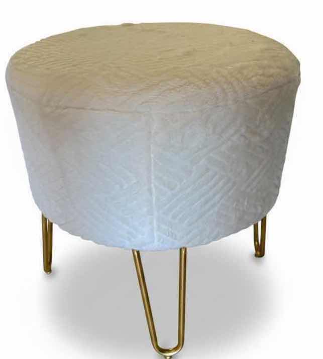 Photo 1 of WHITE SOFT FABRIC VANITY STOOL W GOLD METAL LEGS