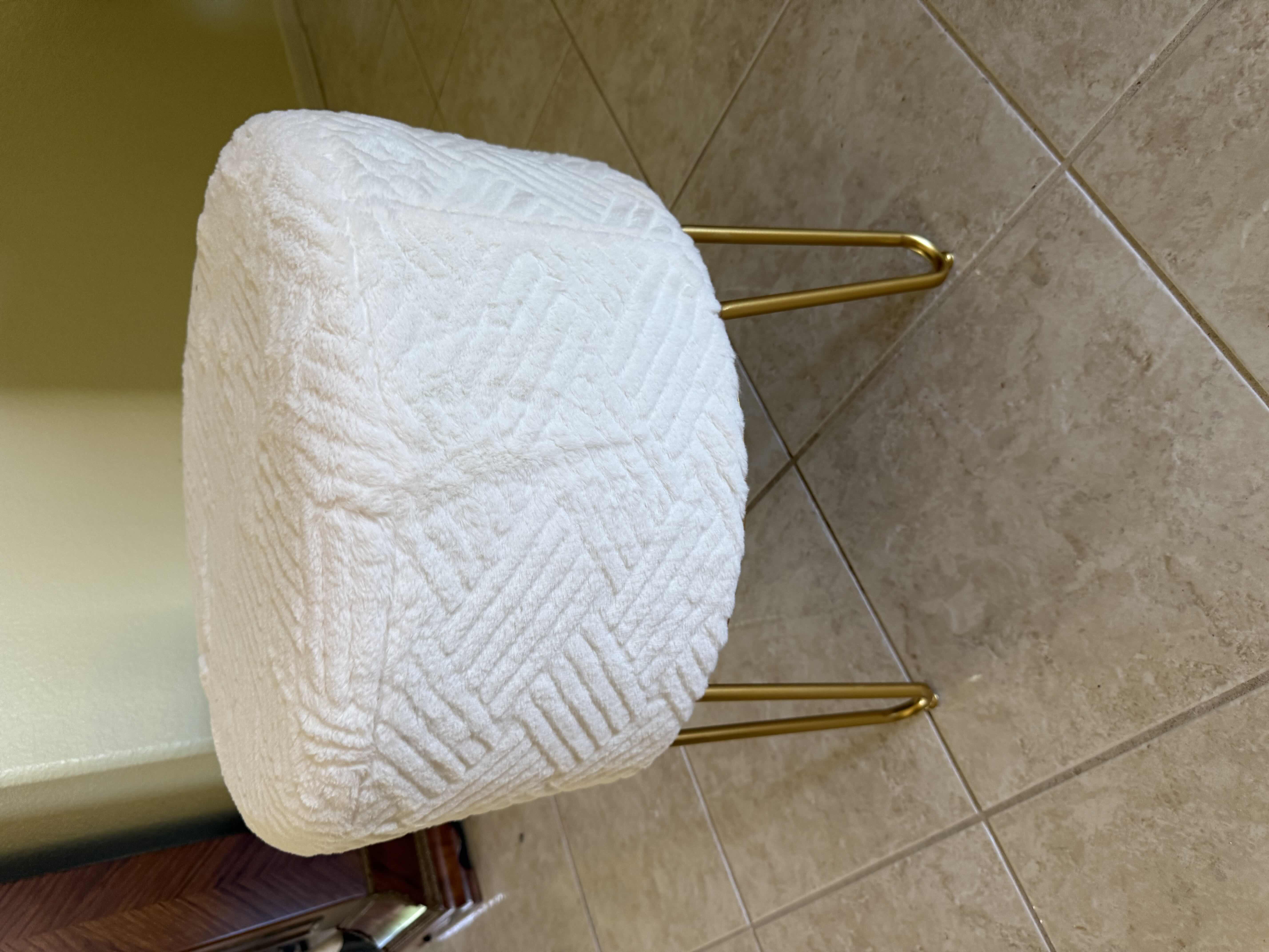 Photo 1 of WHITE SOFT FABRIC VANITY STOOL W GOLD METAL LEGS
