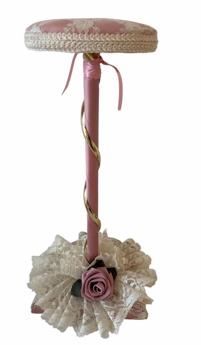 Photo 1 of (3)PCS VINTAGE FLORAL DECORATIVE HAT BOX AND VICTORIAN STYLE JEWELRY STAND WITH LACE H17.5” $60