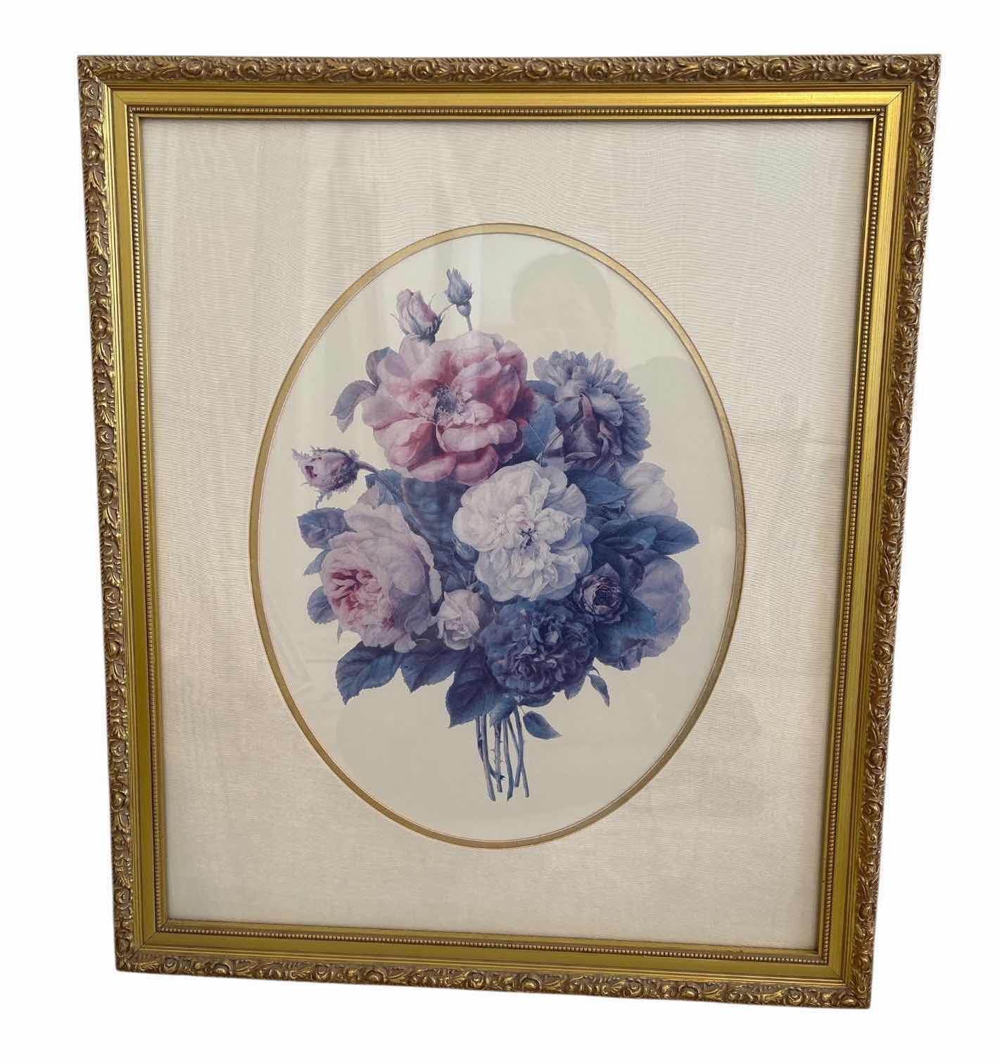 Photo 1 of FRAMED ARTWORK FLORAL ART PRINT FEATURING A BOUQUET OF PINK, WHITE, AND BLUE FLOWERS 22.5”X27” $120