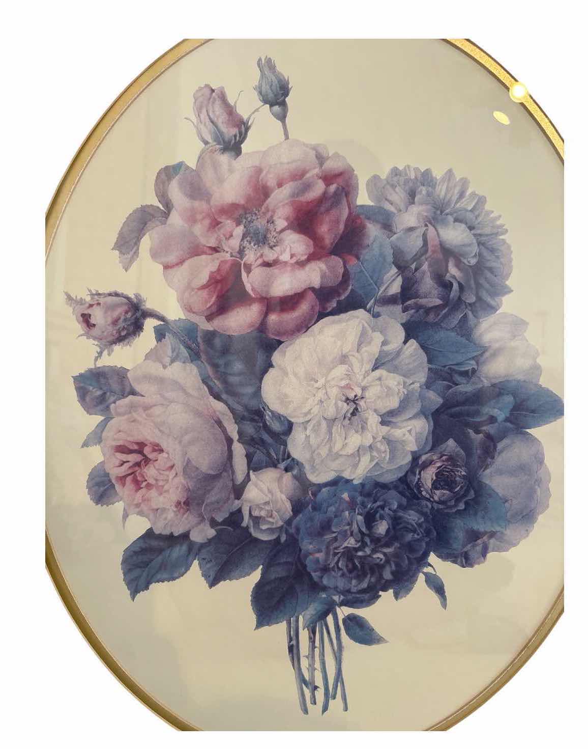 Photo 1 of FRAMED ARTWORK FLORAL ART PRINT FEATURING A BOUQUET OF PINK, WHITE, AND BLUE FLOWERS 22.5”X27” $120