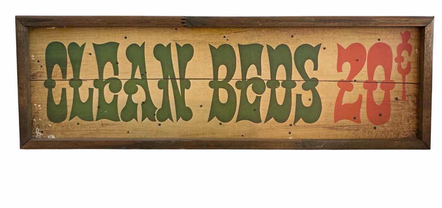 Photo 1 of (2)PCS VINTAGE STYLE HANDMADE WOOD WALL DÉCOR MAGAZINE RACK/WALL POCKET AND “CLEAN BEDS 20¢” 13”X16.5”