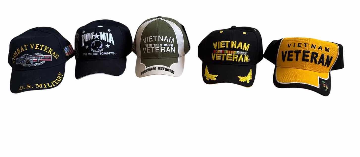 Photo 1 of (5)PCS COMMEMORATIVE BASEBALL CAPS INCLUDING VIETNAM VETERAN, COMBAT VETERAN, AND POW/MIA 1-NWT