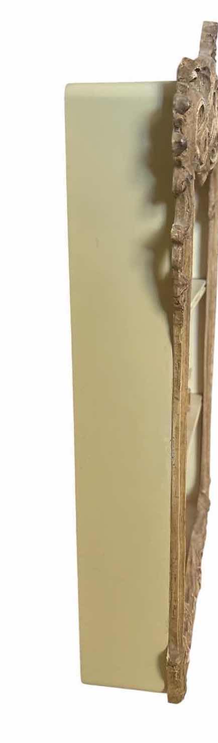 Photo 1 of ORNATE FRENCH PROVINCIAL STYLE WALL DISPLAY SHELF WITH DISTRESSED CARVED WOOD FRAME & VARIETY OF MINI PERFUME BOTTLES 11”X3”H18.5”