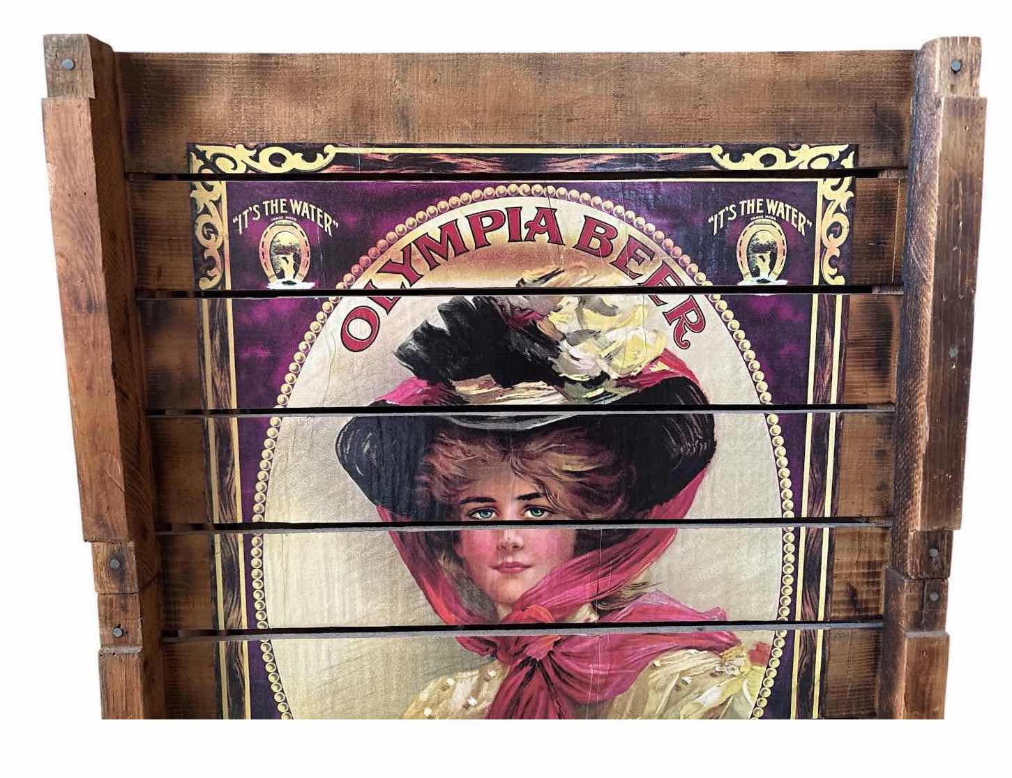 Photo 1 of VINTAGE-STYLE OLYMPIA BEER WOOD SLAT ADVERTISING WALL SIGN 21”X26”