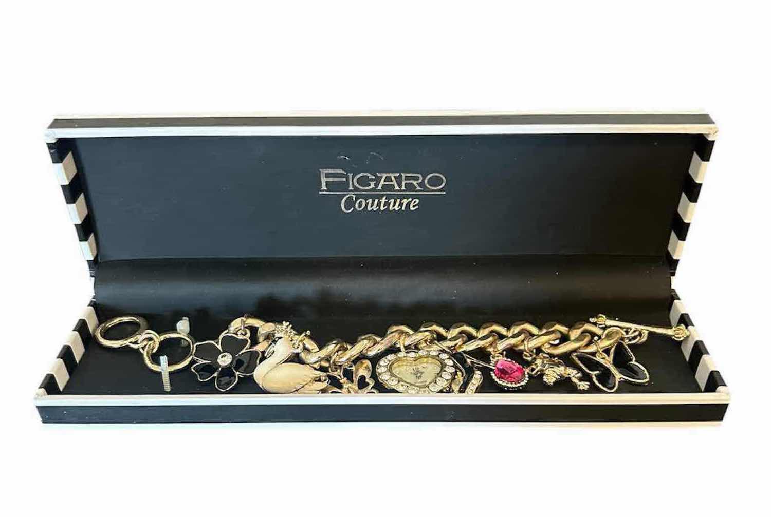 Photo 1 of FIGARO COUTURE CHARM BRACELET FEATURING A CENTRAL HEART SHAPED WATCH CHARM IN ORIGINAL BOX
