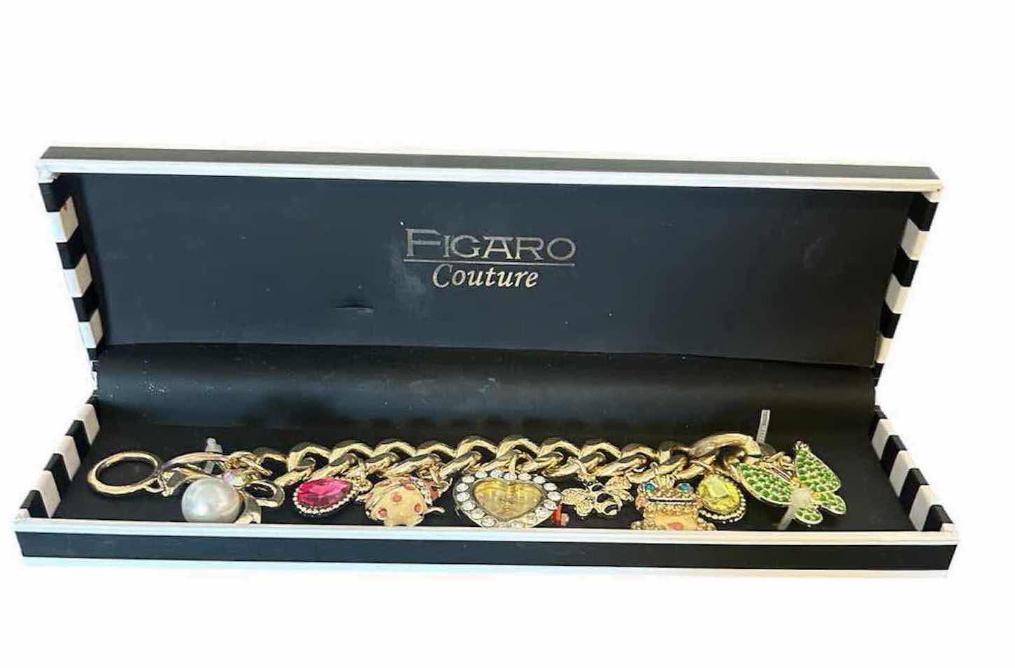 View 1 of FIGARO COUTURE CHARM BRACELET FEATURING A CENTRAL HEART SHAPED WATCH CHARM IN ORIGINAL BOX