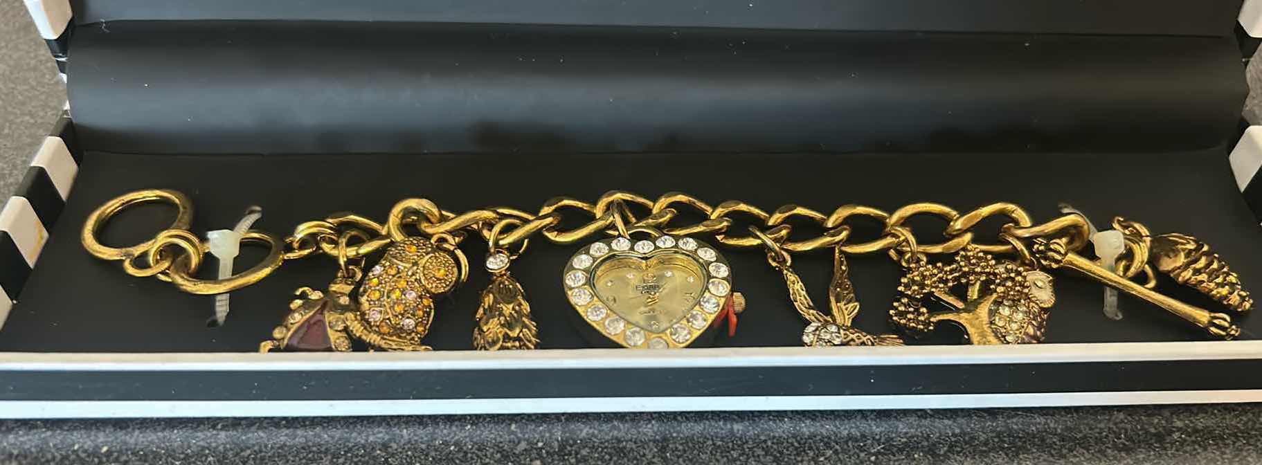 View 2 of FIGARO COUTURE CHARM BRACELET FEATURING A CENTRAL HEART SHAPED WATCH CHARM IN ORIGINAL BOX