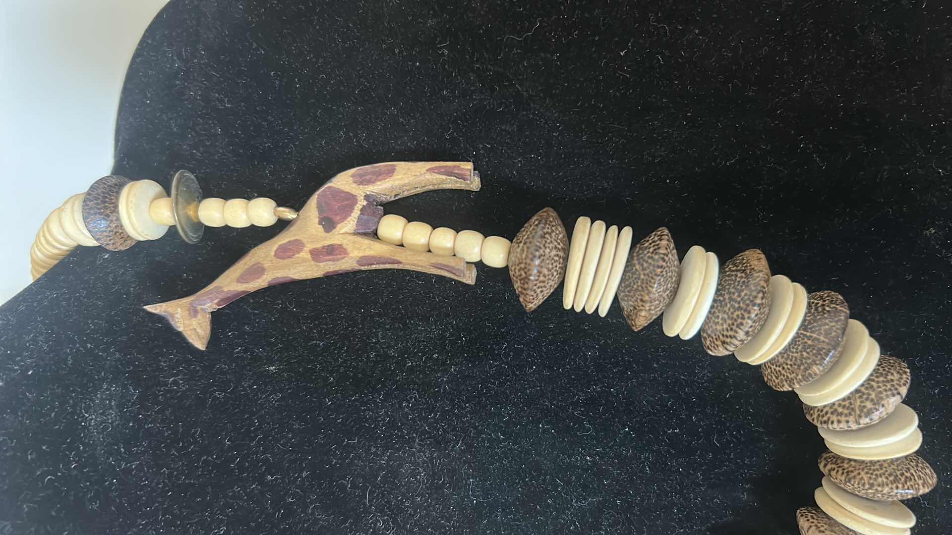 Photo 1 of HANDMADE VINTAGE NECKLACE W CARVED WOODEN GIRAFFE PENDANTS AND ETHNIC BEADS